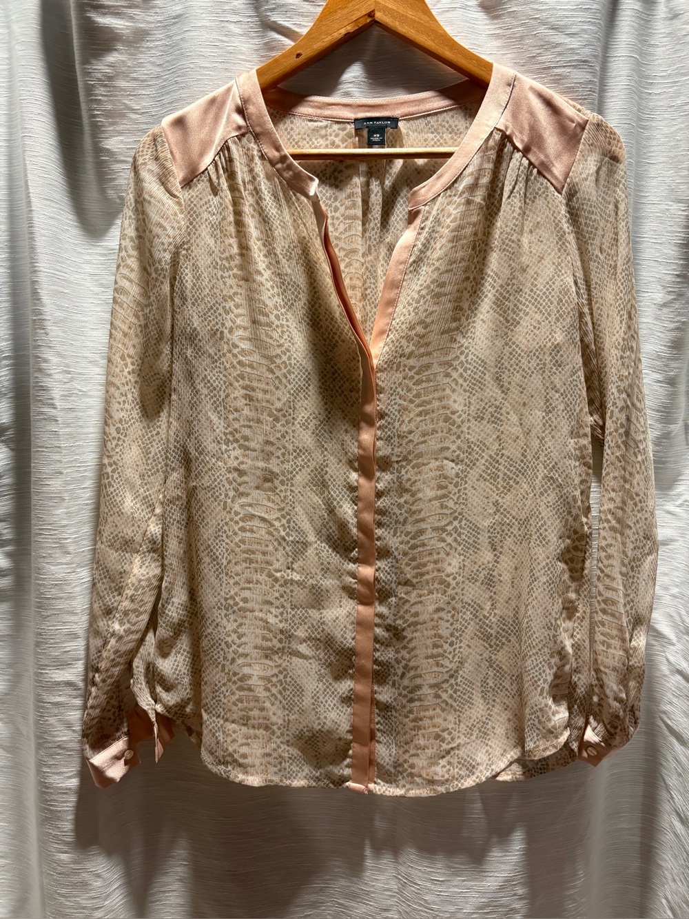 Ann Taylor Blush Snake-Print Button-Down Blouse